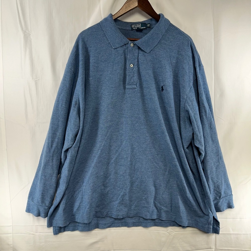 Polo Ralph Lauren Long Sleeve Polo Mens 3XB Blue Heathered Cotton Logo